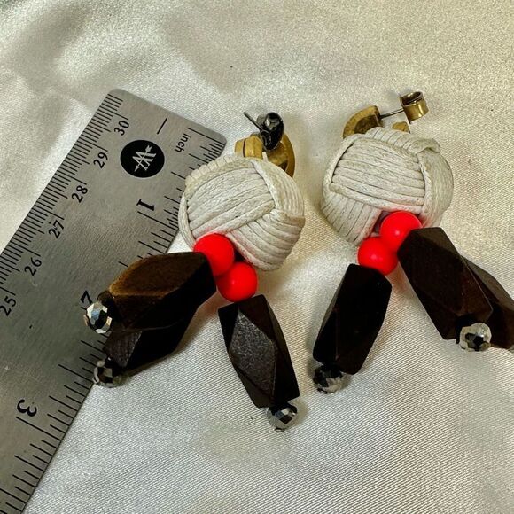 J.Crew hoop knotted wood bead statement earrings - Picture 7 of 12